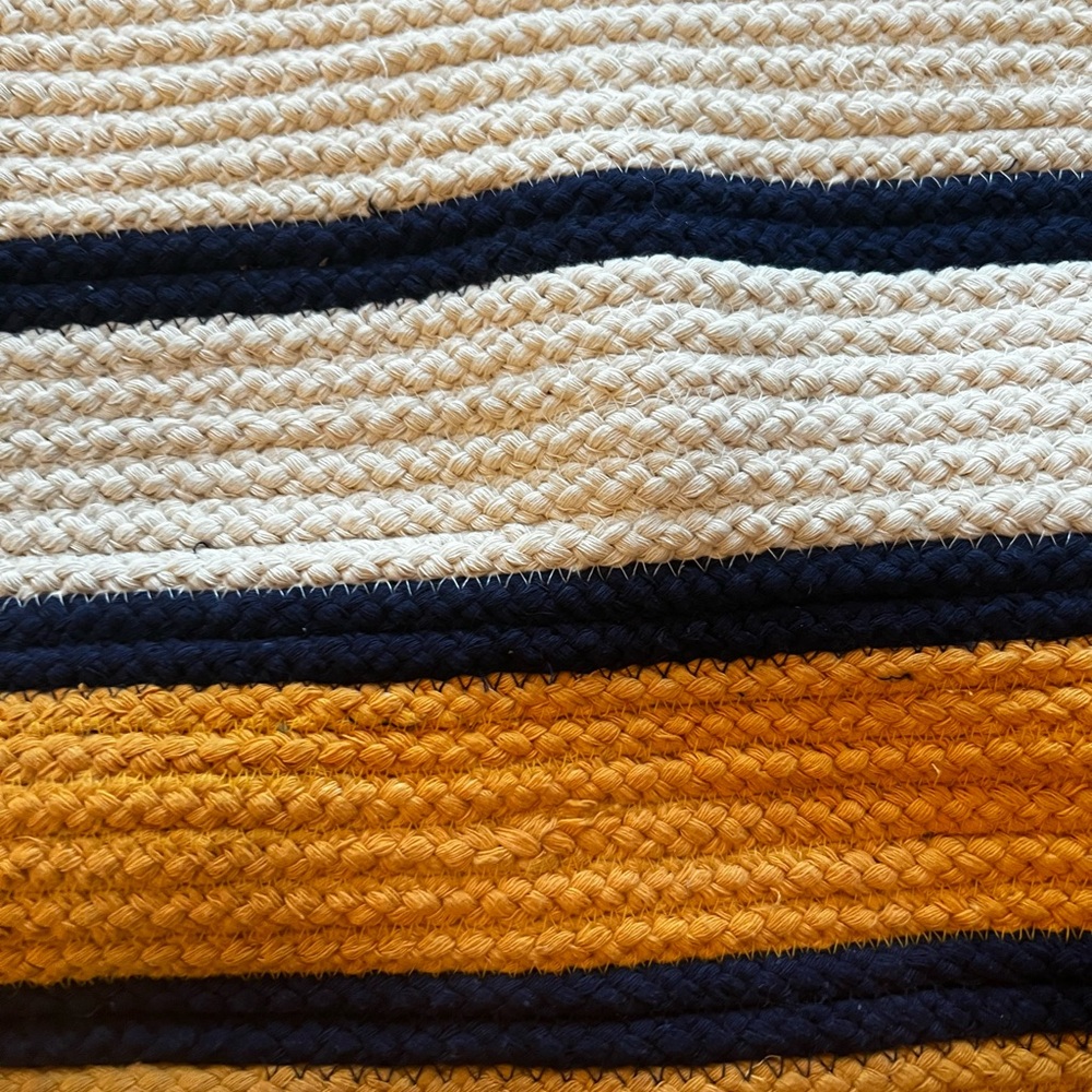 Crosstree Lane 100% Cotton Striped Braided Tote | New | Mustard Navy Cream - Picture 4 of 4